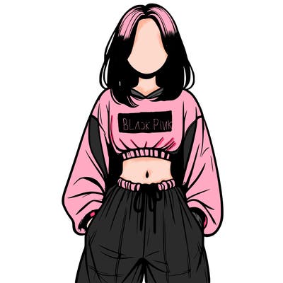 realistic girl faceless with baggy pants and a crop top