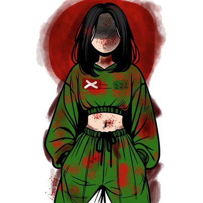 realistic girl faceless with baggy pants and a crop top