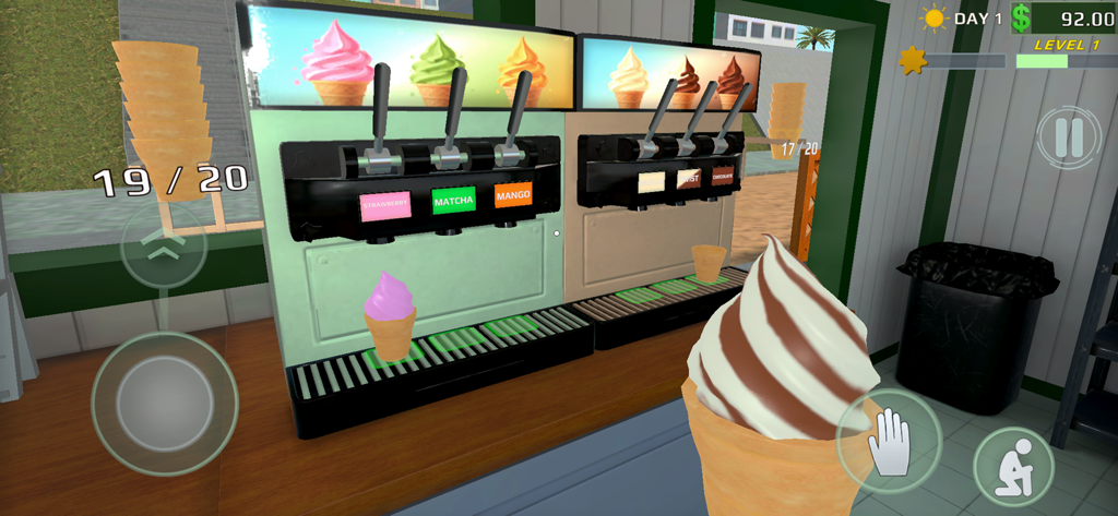 Ice Cream Revolution - A first person view of soft serve ice cream machines in the Ice Cream Revolution mobile game