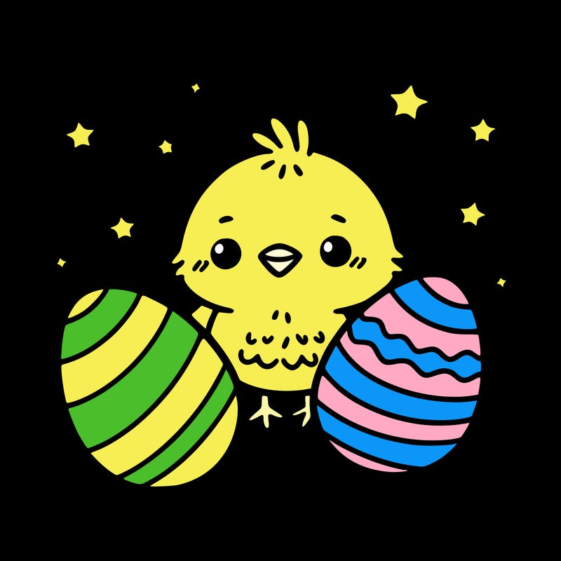 cute easter chick with eggs