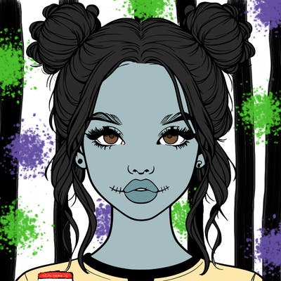 realistic girl with two buns in hair and lips