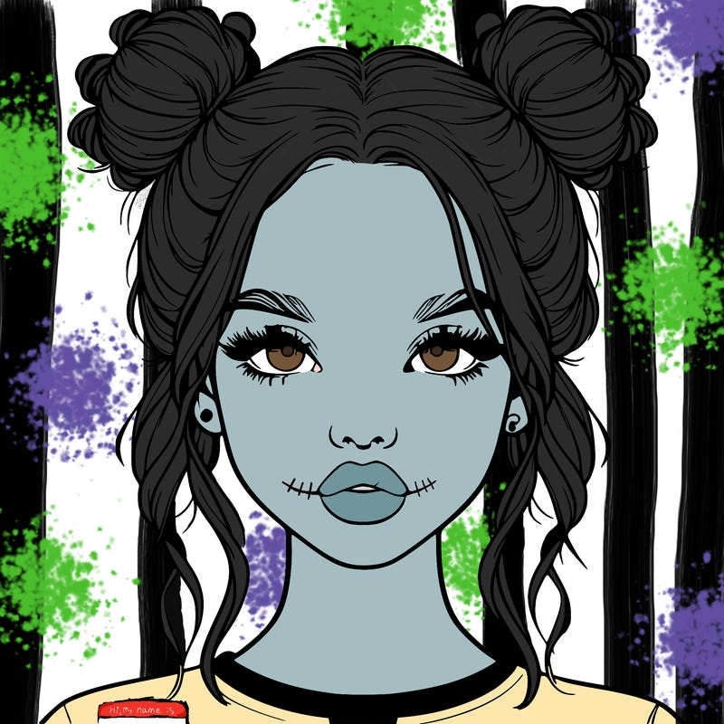 realistic girl with two buns in hair and lips