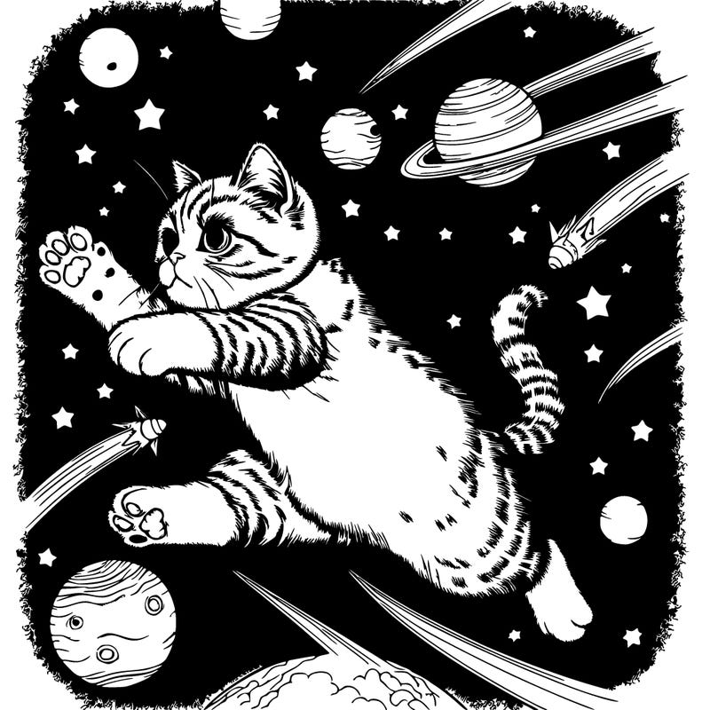 cat jumping into space realistic