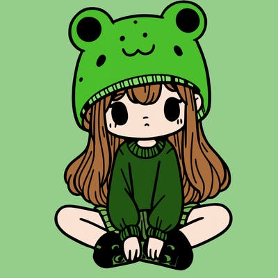 a girl wearing a frog hat and some frog socks