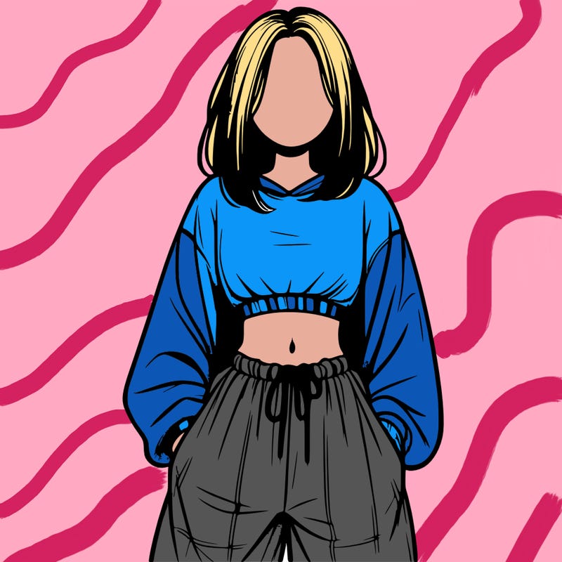realistic girl faceless with baggy pants and a crop top