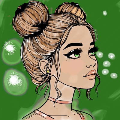 realistic girl with buns on the top of her head