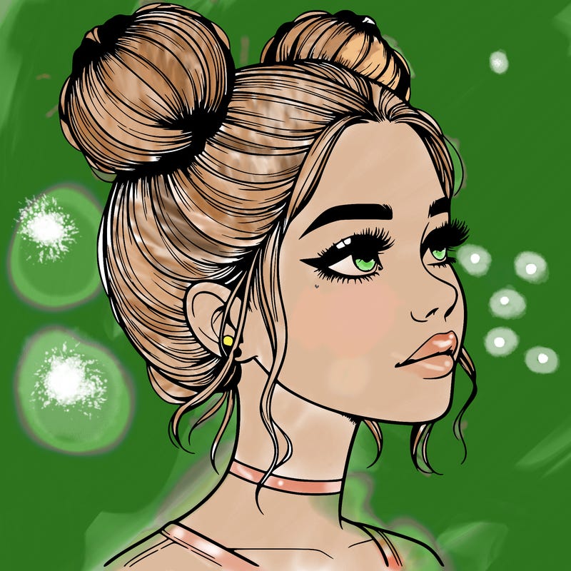 realistic girl with buns on the top of her head