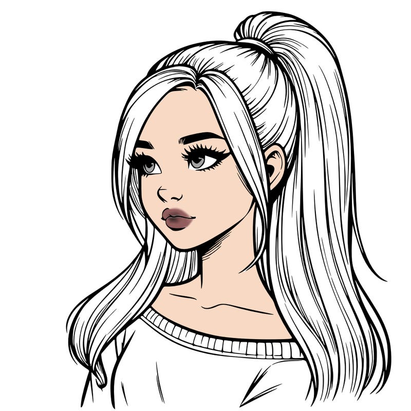 realistic girl with a high ponytail