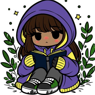 girl in oversized hoodie reading a book