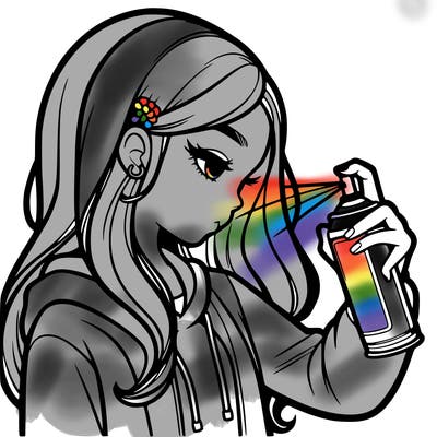 a realistic girl spray painting