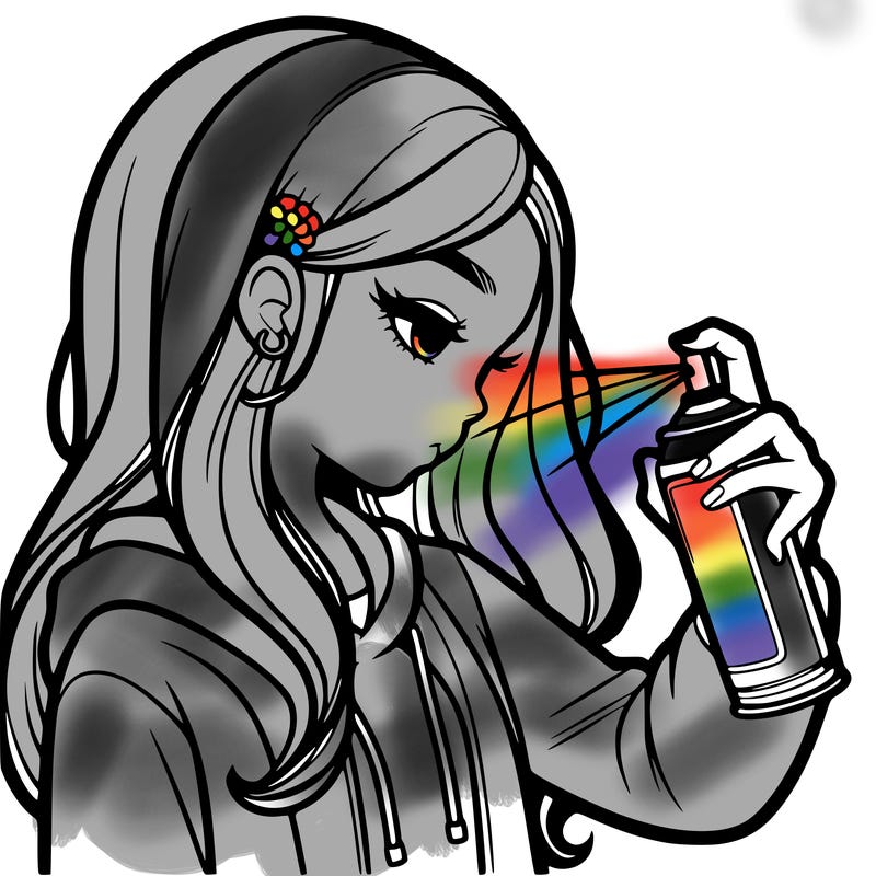 a realistic girl spray painting