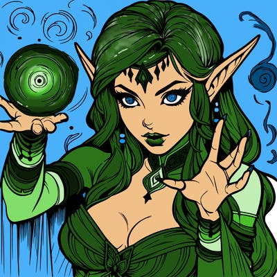 realistic scary beautiful elf sorceress casting spell