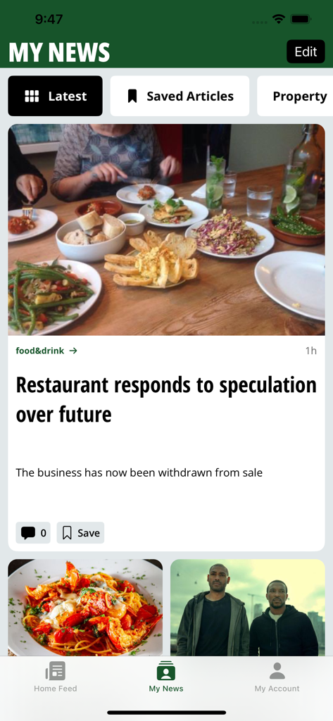 Die Benutzeroberfläche der mobilen App Nottinghamshire Live, die den personalisierten Feed 'Meine Nachrichten' mit lokalen Nachrichtenartikeln zeigt.