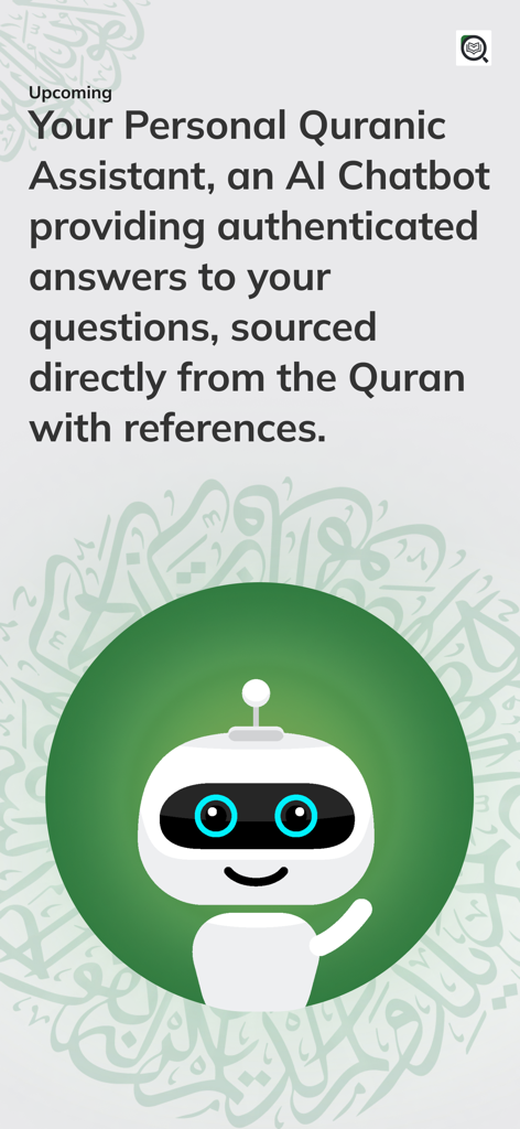 Minhaj Islamic Encyclopedia - Graphic announcing the upcoming AI Quranic Assistant chatbot for the Minhaj Islamic Encyclopedia app