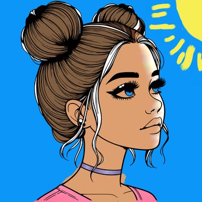 realistic girl with buns on the top of her head