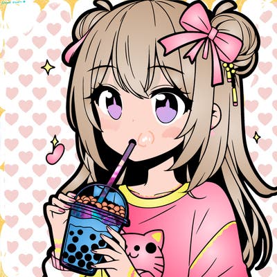 anime girl drinking boba tea