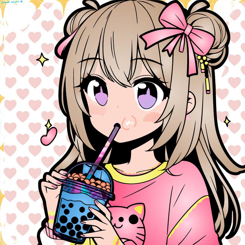 anime girl drinking boba tea