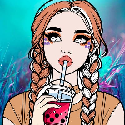 realistic girl with braided hair drinking boba