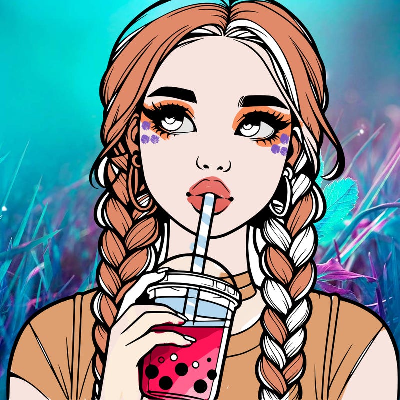 realistic girl with braided hair drinking boba