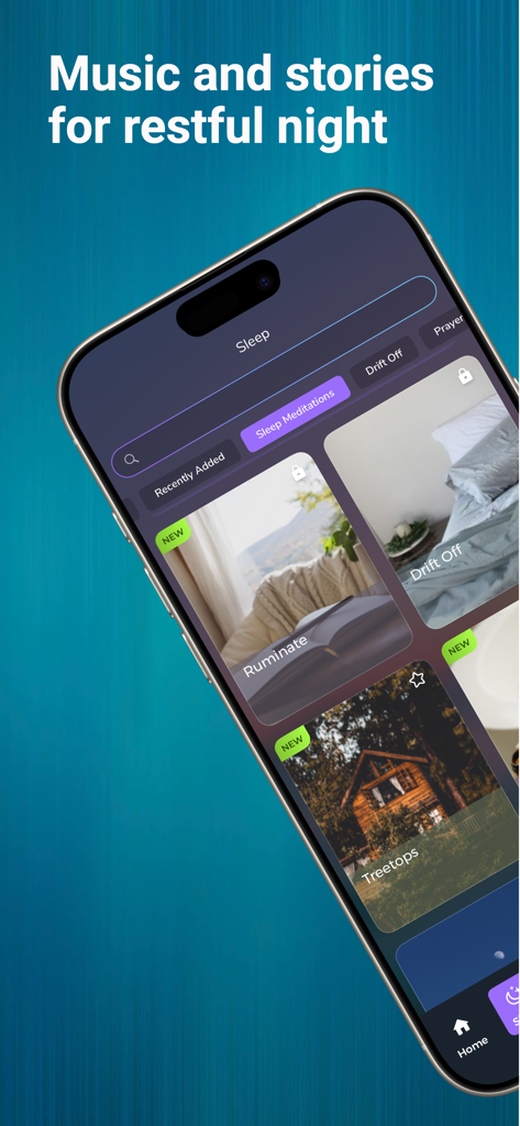 Soultime Christian Meditation - Soultime Christian Meditation app showing sleep stories and music for a restful night