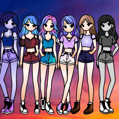 a group of girls wearing crop tops and shorts