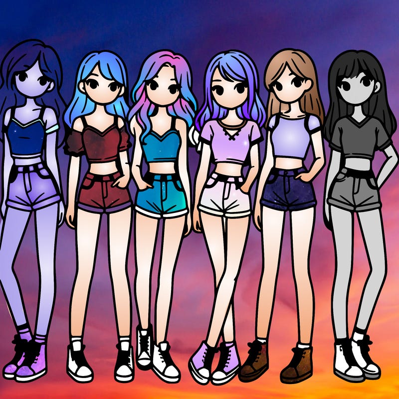 a group of girls wearing crop tops and shorts
