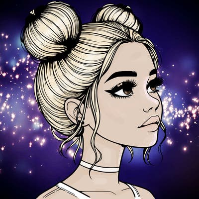 realistic girl with buns on the top of her head