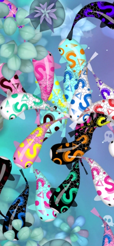 Zen Koi 2 - Un groupe de carpes koï vibrantes aux motifs uniques nageant ensemble dans un jardin zen sous-marin paisible