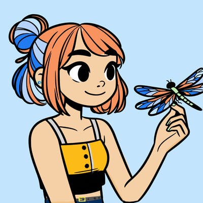 girl with crop top holding a dragonfly