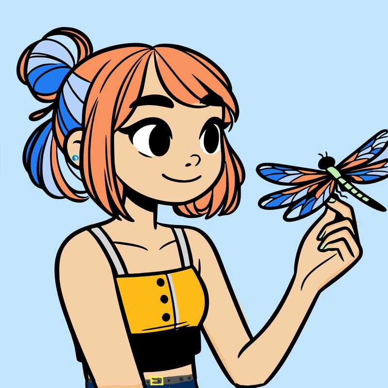 girl with crop top holding a dragonfly
