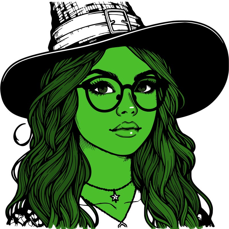 a witch with glasses realistic