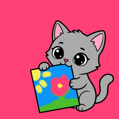 a small cat with a blank sheet of paper in its hand. the cat is sooooooo cute!