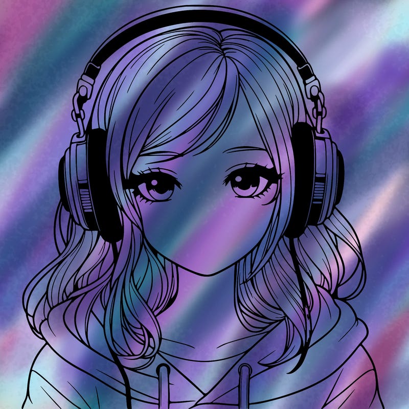 a realistic girl wearing headphones