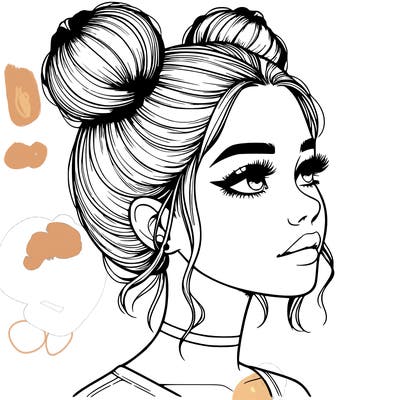realistic girl with buns on the top of her head