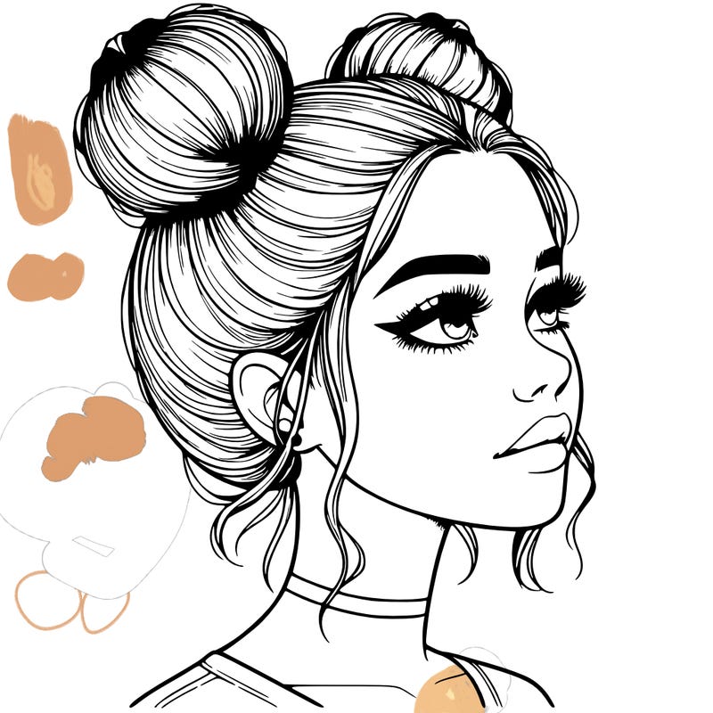 realistic girl with buns on the top of her head