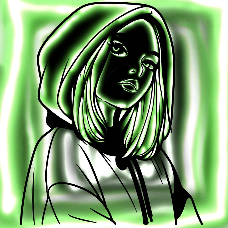 a realistic girl in a hoodie