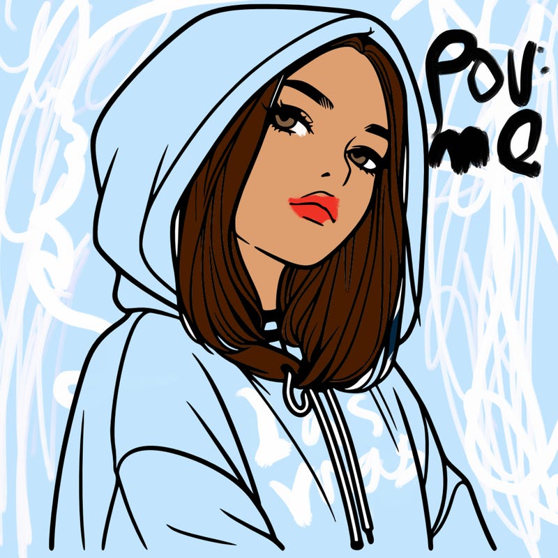 a realistic girl in a hoodie