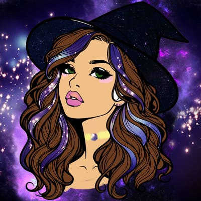 realistic witch girl with wavy hair and lips