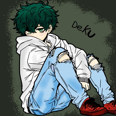 a male hoddie ripped jeans messy hair anime