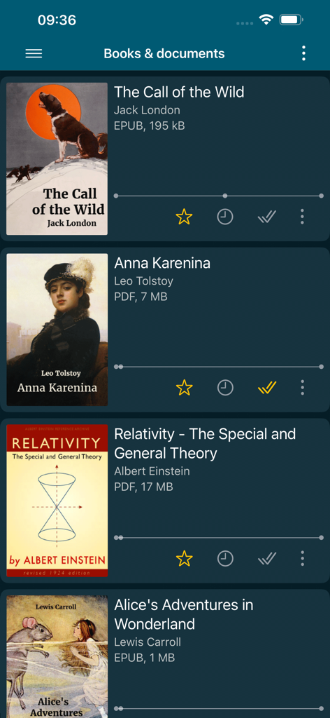ReadEra App Bibliotheksansicht mit digitalen Büchern und Dateiformaten