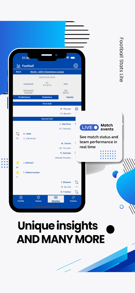 Football Stats Lite - Real time live soccer match events and scores on the Football Stats Lite app interface