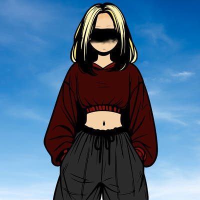 realistic girl faceless with baggy pants and a crop top