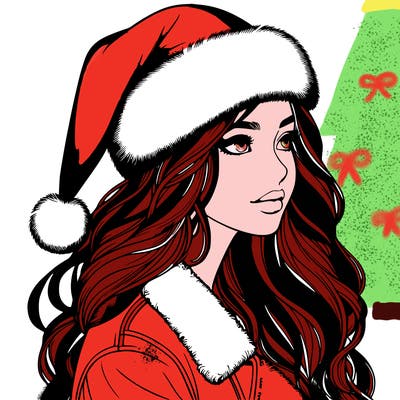 realistic girl in santa hat