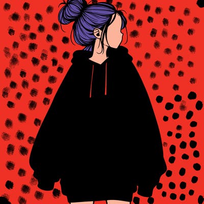 realistic girl with a oversized sweatshirt on and a bun