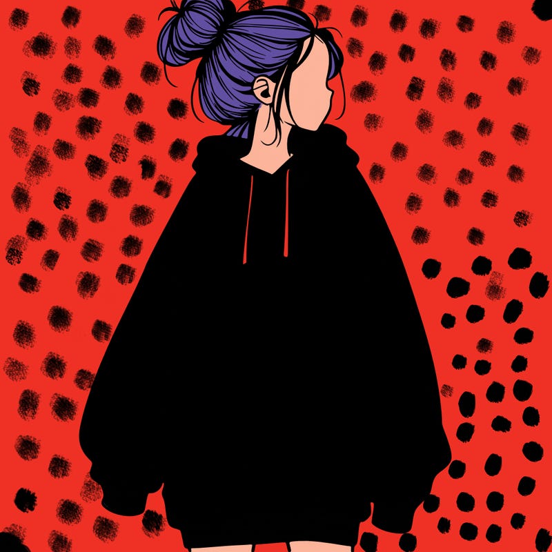 realistic girl with a oversized sweatshirt on and a bun