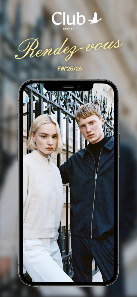 Beymen Club Fall-Winter 25-26 collection campaign featuring a man and woman in premium clothing.