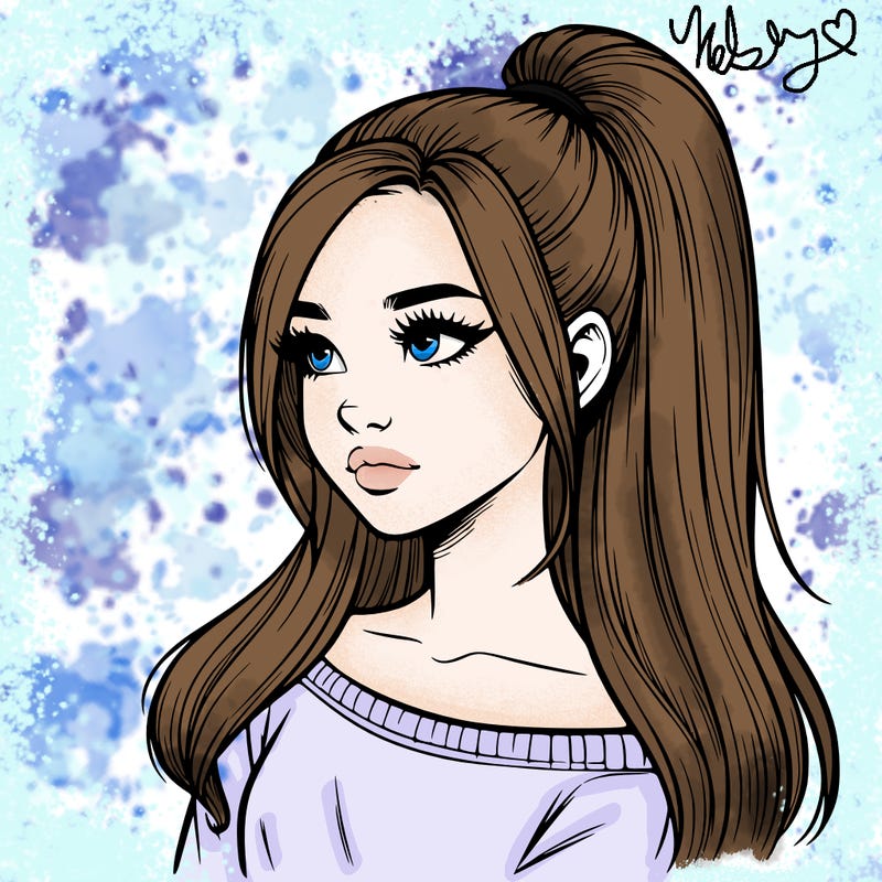 realistic girl with a high ponytail