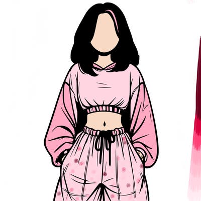 realistic girl faceless with baggy pants and a crop top