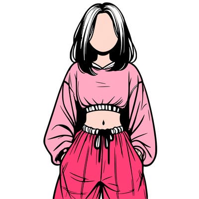 realistic girl faceless with baggy pants and a crop top