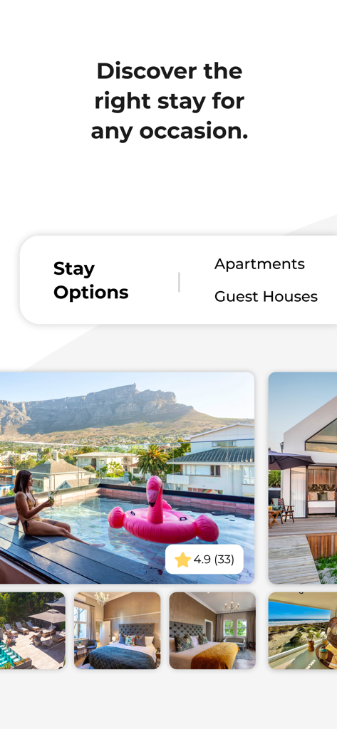 LekkeSlaap - LekkeSlaap app screen showing guest houses and apartments in South Africa